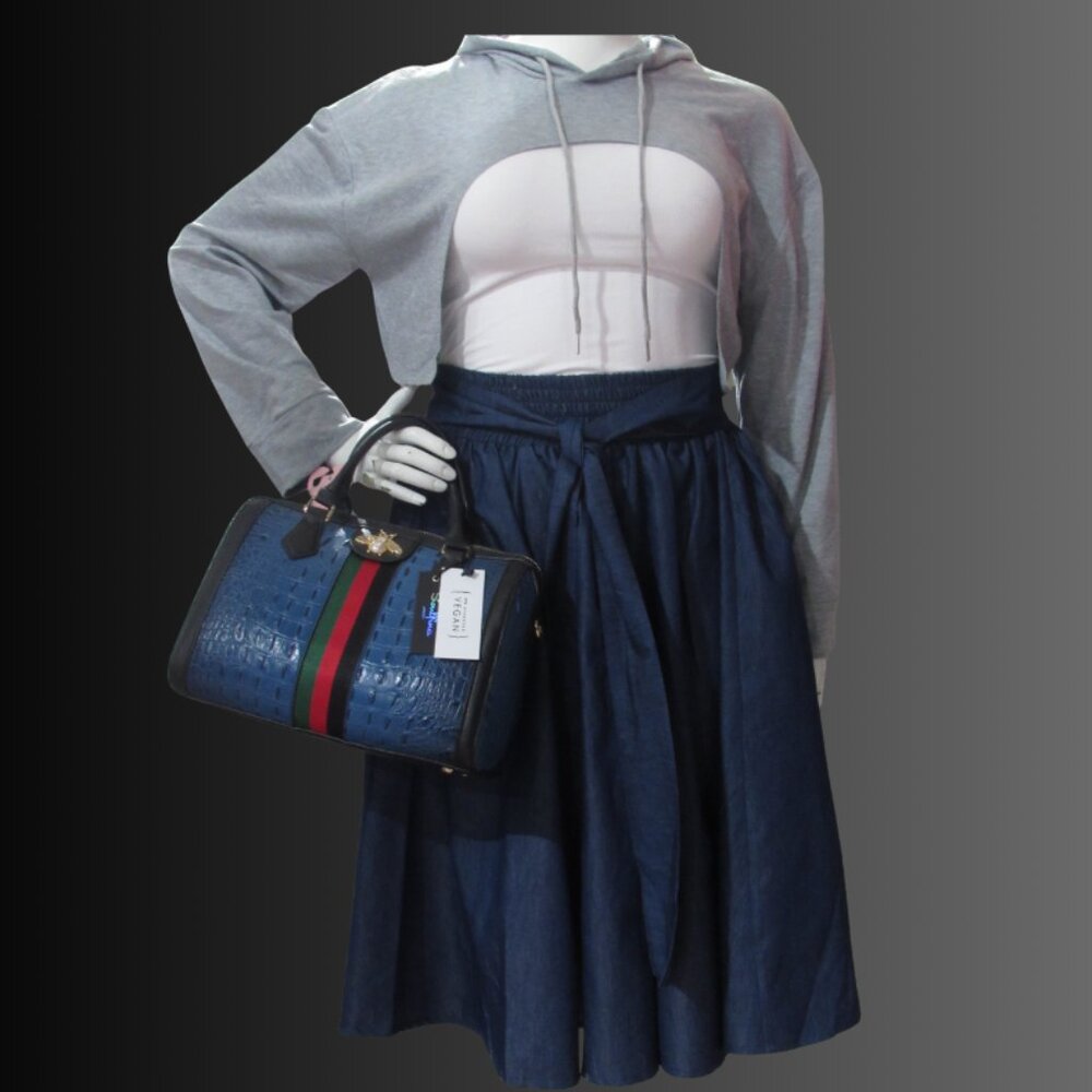 Chic Dark Blue Midi Denim Skirt
